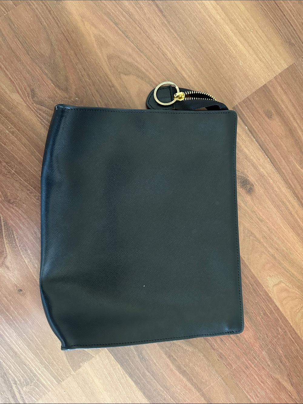 Neiman Marcus Black Leather Zip Pouch with Gold Hardware